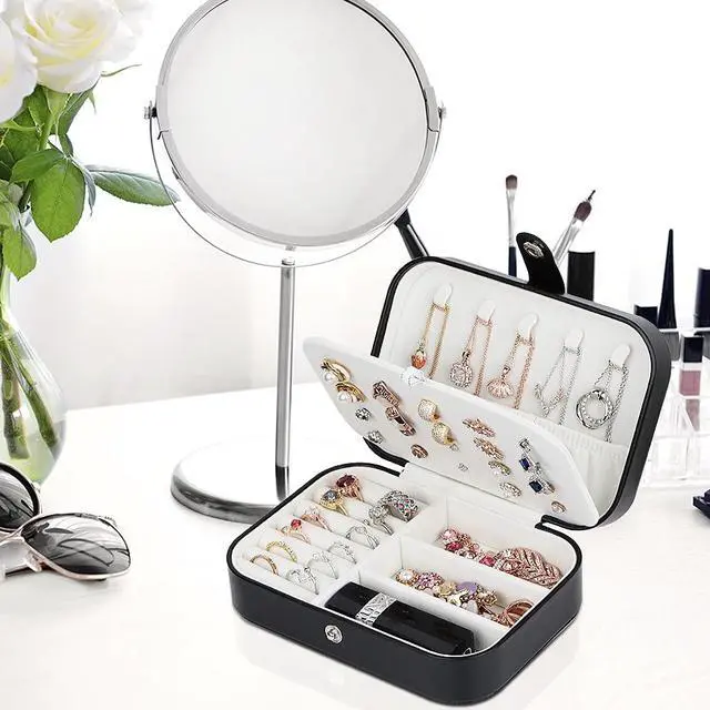 Alt view image 2 of 7 - Jewelry Box, Travel Jewelry Organizer Cases with Doubel Layer for Womens Necklace Earrings Rings and Travel Accessories (Black02)