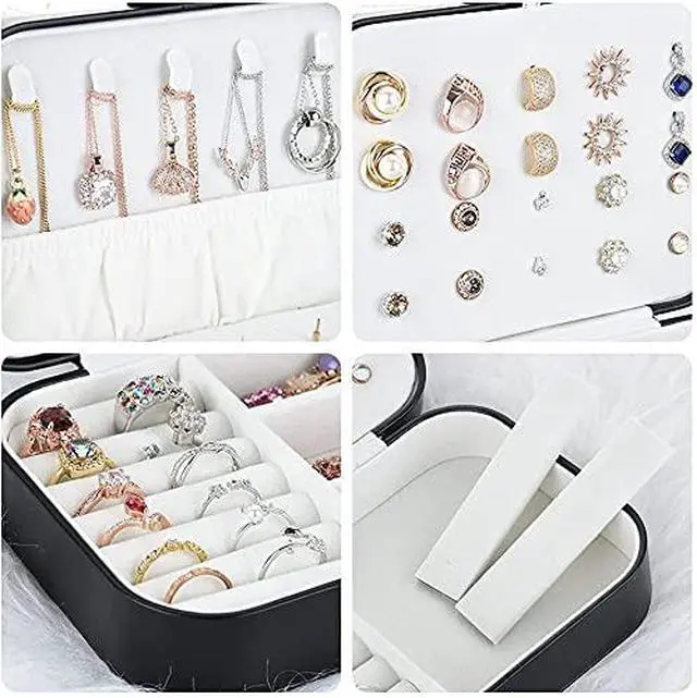Alt view image 3 of 7 - Jewelry Box, Travel Jewelry Organizer Cases with Doubel Layer for Womens Necklace Earrings Rings and Travel Accessories (Black02)
