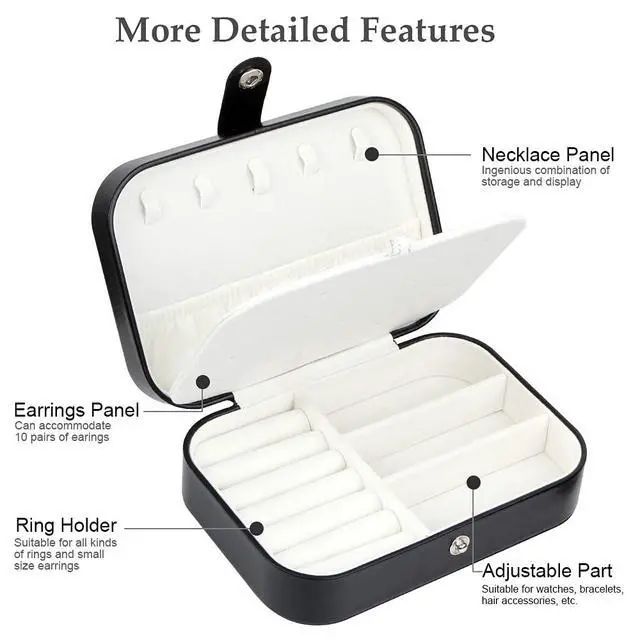 Alt view image 5 of 7 - Jewelry Box, Travel Jewelry Organizer Cases with Doubel Layer for Womens Necklace Earrings Rings and Travel Accessories (Black02)