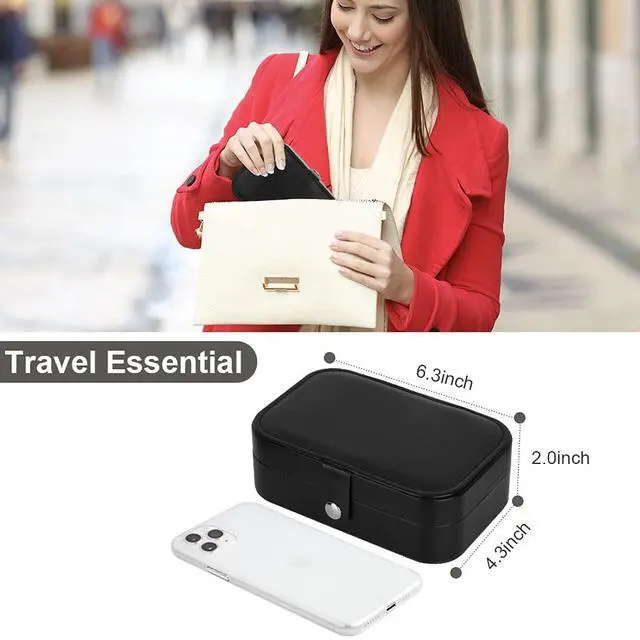 Alt view image 6 of 7 - Jewelry Box, Travel Jewelry Organizer Cases with Doubel Layer for Womens Necklace Earrings Rings and Travel Accessories (Black02)