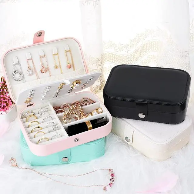 Alt view image 7 of 7 - Jewelry Box, Travel Jewelry Organizer Cases with Doubel Layer for Womens Necklace Earrings Rings and Travel Accessories (Black02)