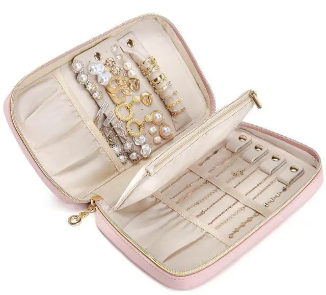 Main image of Travel Jewelry Case Jewelry Box Organizers and Storage Earings Holder Organizer for Women for Necklaces, Bracelets, Rings-Pink