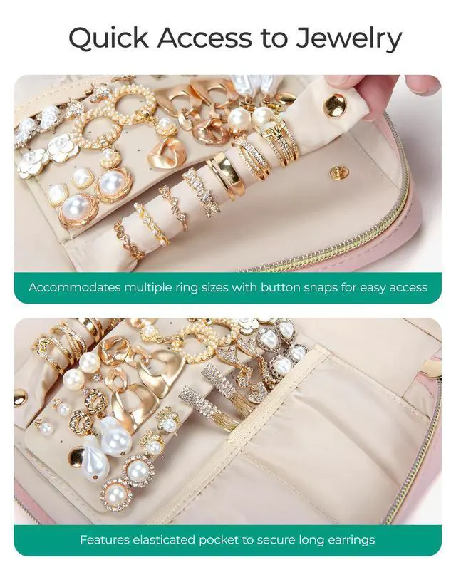 Alt view image 4 of 7 - Travel Jewelry Case Jewelry Box Organizers and Storage Earings Holder Organizer for Women for Necklaces, Bracelets, Rings-Pink