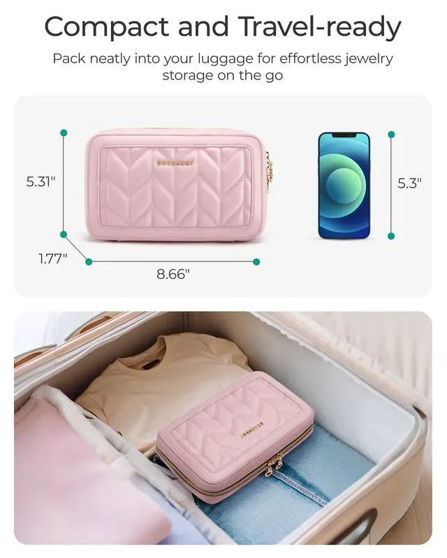 Alt view image 6 of 7 - Travel Jewelry Case Jewelry Box Organizers and Storage Earings Holder Organizer for Women for Necklaces, Bracelets, Rings-Pink