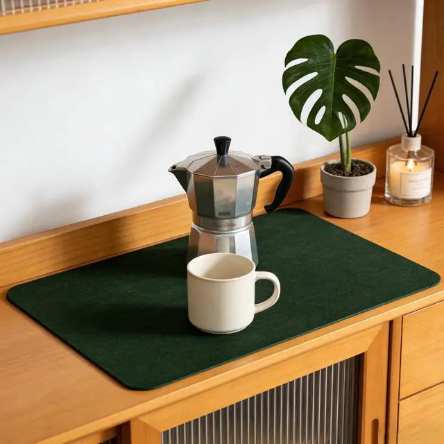 Alt view image 3 of 6 - Coffee Mat 7.7 x 11.6 Inch Coffee Machine Drying Pad, Rubber Backed Quick Drying Mat for Kitchen Counters, Anti Slip and Wear Resistant, Coffees Table Decorations and Table Decorations(Black Grey)