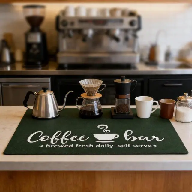 Alt view image 2 of 6 - Coffee Mat 7.7 x 11.6 Inch Coffee Machine Drying Pad, Rubber Backed Quick Drying Mat for Kitchen Counters, Anti Slip and Wear Resistant, Coffees Table Decorations and Table Decorations(Black Grey)
