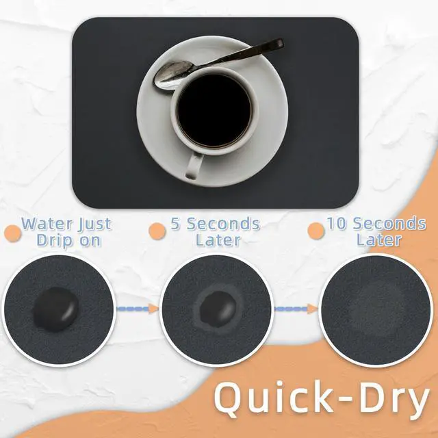 Alt view image 4 of 6 - Coffee Mat 7.7 x 11.6 Inch Coffee Machine Drying Pad, Rubber Backed Quick Drying Mat for Kitchen Counters, Anti Slip and Wear Resistant, Coffees Table Decorations and Table Decorations(Black Grey)