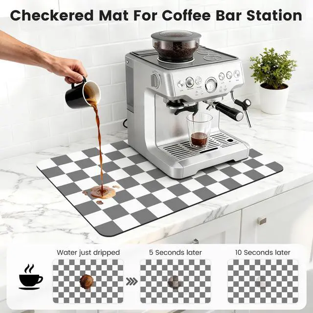 Alt view image 3 of 7 - 12" x 20" Checkered Dish Drying Mat for Kitchen Counter, Absorbent Coffee Bar Mat for Espresso Machine Coffee Countertops Accessories, Grey