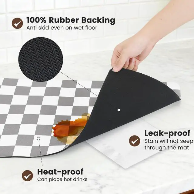 Alt view image 4 of 7 - 12" x 20" Checkered Dish Drying Mat for Kitchen Counter, Absorbent Coffee Bar Mat for Espresso Machine Coffee Countertops Accessories, Grey