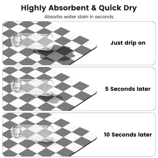 Alt view image 6 of 7 - 12" x 20" Checkered Dish Drying Mat for Kitchen Counter, Absorbent Coffee Bar Mat for Espresso Machine Coffee Countertops Accessories, Grey