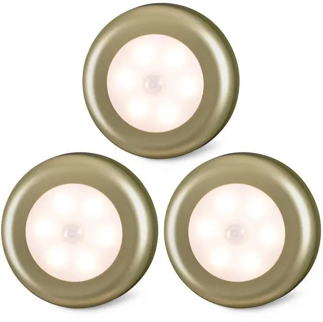 Main image of 3 Pack 2.8 Motion Sensor Lights Indoor AAA Battery Operated, Stick on LED Puck Light for Stairs, Under Cabinet, Closet (Golden, Warm White)
