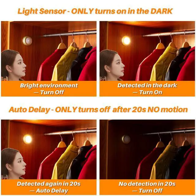 Alt view image 3 of 7 - 3 Pack 2.8 Motion Sensor Lights Indoor AAA Battery Operated, Stick on LED Puck Light for Stairs, Under Cabinet, Closet (Golden, Warm White)