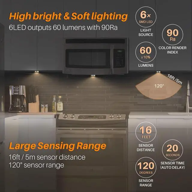 Alt view image 2 of 7 - 3 Pack 2.8 Motion Sensor Lights Indoor AAA Battery Operated, Stick on LED Puck Light for Stairs, Under Cabinet, Closet (Golden, Warm White)