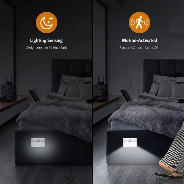 Alt view image 2 of 7 - 2 PACK Motion Sensor Night Light, Stick-On Motion Sensor Lights Indoor, Battery Powered Under Cabinet Kitchen Lights with Adhesive Pads, Auto/On/Off for Cupboard Wardrobe Stair Kitchen