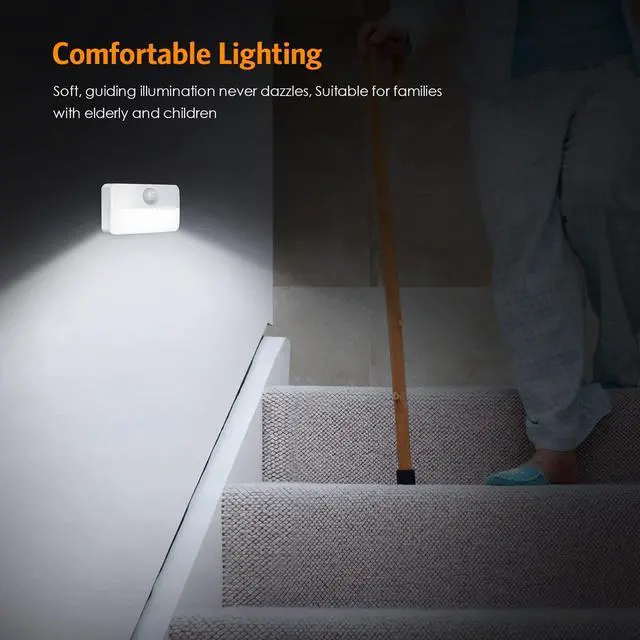 Alt view image 4 of 7 - 2 PACK Motion Sensor Night Light, Stick-On Motion Sensor Lights Indoor, Battery Powered Under Cabinet Kitchen Lights with Adhesive Pads, Auto/On/Off for Cupboard Wardrobe Stair Kitchen