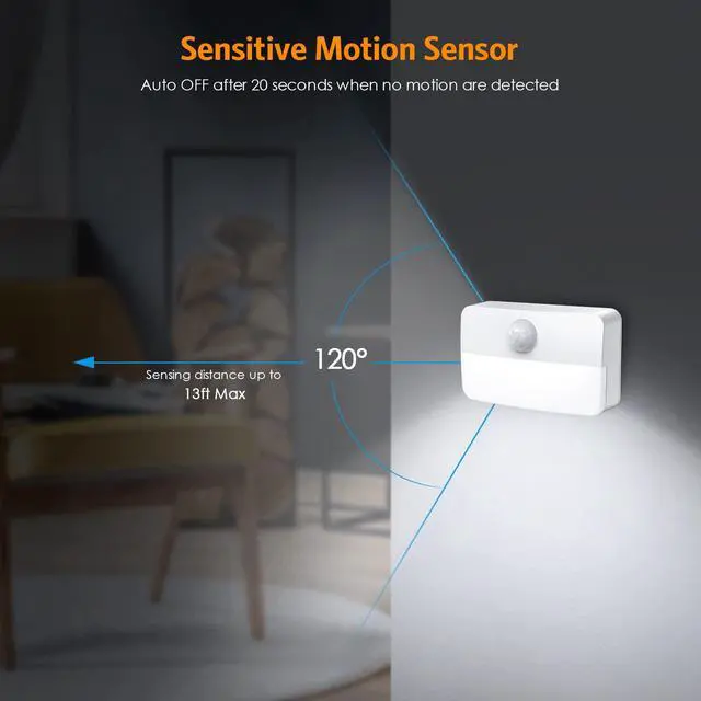 Alt view image 3 of 7 - 2 PACK Motion Sensor Night Light, Stick-On Motion Sensor Lights Indoor, Battery Powered Under Cabinet Kitchen Lights with Adhesive Pads, Auto/On/Off for Cupboard Wardrobe Stair Kitchen