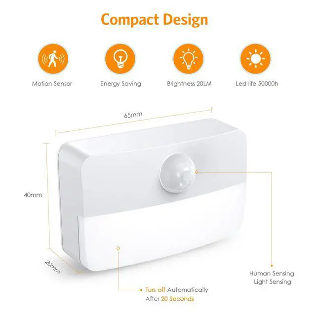 Alt view image 6 of 7 - 2 PACK Motion Sensor Night Light, Stick-On Motion Sensor Lights Indoor, Battery Powered Under Cabinet Kitchen Lights with Adhesive Pads, Auto/On/Off for Cupboard Wardrobe Stair Kitchen