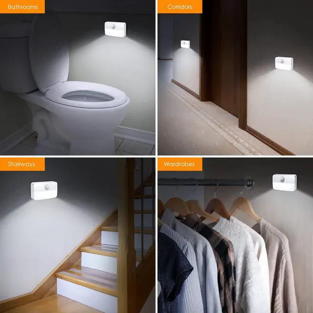 Alt view image 7 of 7 - 2 PACK Motion Sensor Night Light, Stick-On Motion Sensor Lights Indoor, Battery Powered Under Cabinet Kitchen Lights with Adhesive Pads, Auto/On/Off for Cupboard Wardrobe Stair Kitchen