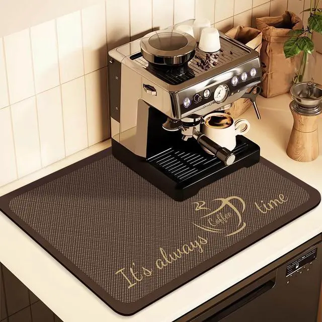 Main image of Coffee Mat for Countertops ,Coffee Bar Accessories Fit Under Coffee Maker Espresso Machine, Absorbent Hide Stain Rubber Mat for Countertop ,Dish Drying Mat for Kitchen Counter (D-Brown, 12"x19")