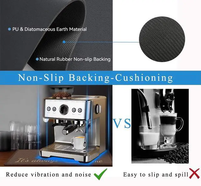 Alt view image 6 of 6 - Coffee Mat for Countertops ,Coffee Bar Accessories Fit Under Coffee Maker Espresso Machine, Absorbent Hide Stain Rubber Mat for Countertop ,Dish Drying Mat for Kitchen Counter (D-Brown, 12"x19")