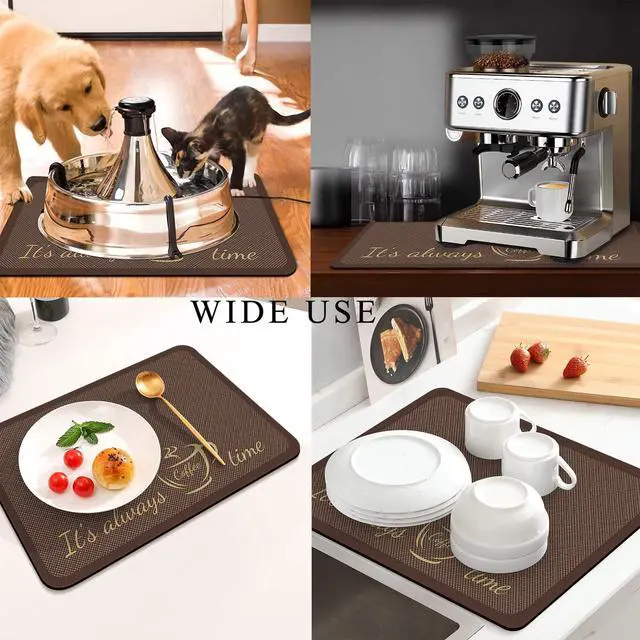 Alt view image 2 of 6 - Coffee Mat for Countertops ,Coffee Bar Accessories Fit Under Coffee Maker Espresso Machine, Absorbent Hide Stain Rubber Mat for Countertop ,Dish Drying Mat for Kitchen Counter (D-Brown, 12"x19")