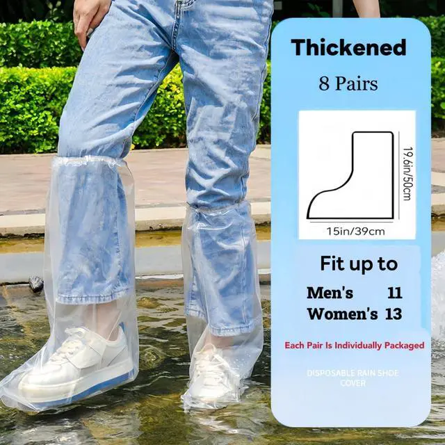 Alt view image 2 of 6 - 16 PCS Shoe Covers Disposable Non Slip,Thickened Waterproof Shoes Covers,19 inch Tall,Long Plastic Waterproof Shoes and Boots for Rain Covers Thicken Shoe Protector for Men and Women (8 Pairs,Clear)