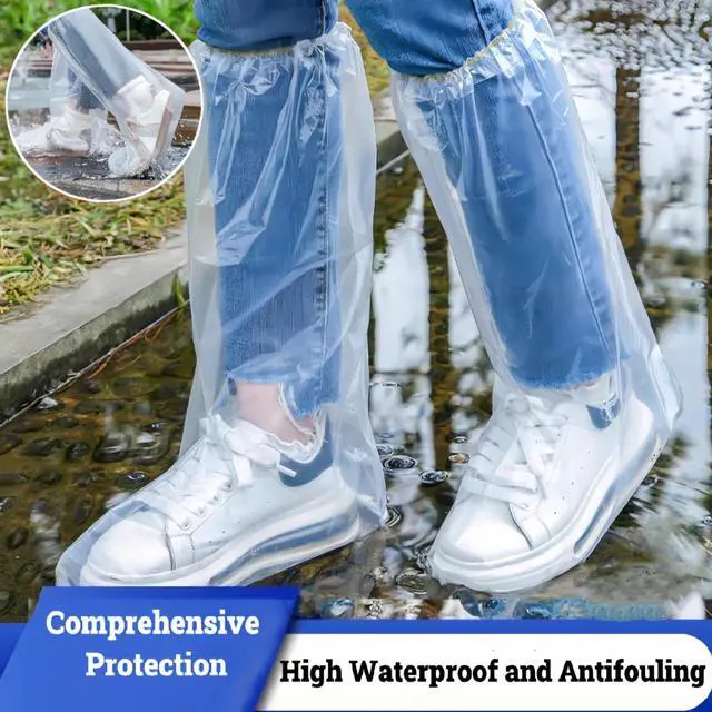 Alt view image 5 of 6 - 16 PCS Shoe Covers Disposable Non Slip,Thickened Waterproof Shoes Covers,19 inch Tall,Long Plastic Waterproof Shoes and Boots for Rain Covers Thicken Shoe Protector for Men and Women (8 Pairs,Clear)