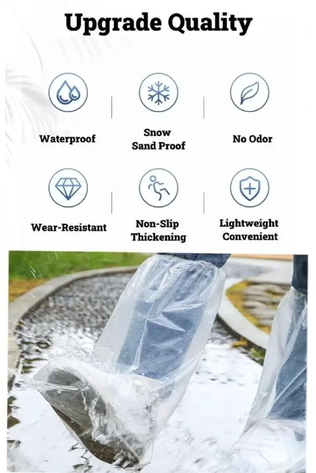 Alt view image 4 of 6 - 16 PCS Shoe Covers Disposable Non Slip,Thickened Waterproof Shoes Covers,19 inch Tall,Long Plastic Waterproof Shoes and Boots for Rain Covers Thicken Shoe Protector for Men and Women (8 Pairs,Clear)