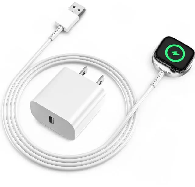 Main image of for Apple Watch Charger, 3.3FT Magnetic Charging Cable with USB A Wall Charger for Apple iWatch Series Ultra/10/9/8/7/6/SE/5/4/3/2, White