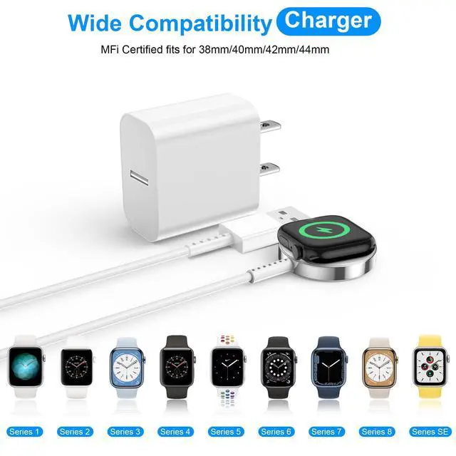 Alt view image 2 of 7 - for Apple Watch Charger, 3.3FT Magnetic Charging Cable with USB A Wall Charger for Apple iWatch Series Ultra/10/9/8/7/6/SE/5/4/3/2, White