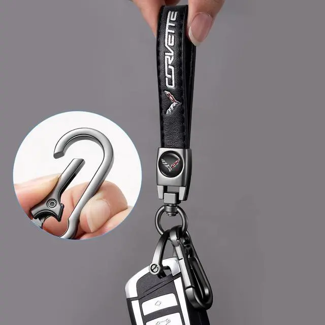 Alt view image 2 of 4 - Genuine Leather Car Key Chain for Corvette C4 C6 C5 C7 C8 Z06 Keychain for Men and Women Family Present Key Ring Accessories Black