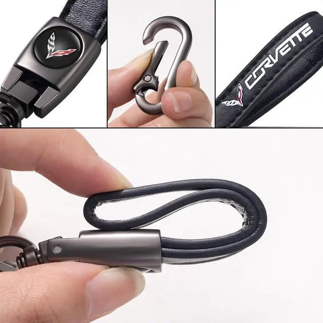 Alt view image 3 of 4 - Genuine Leather Car Key Chain for Corvette C4 C6 C5 C7 C8 Z06 Keychain for Men and Women Family Present Key Ring Accessories Black