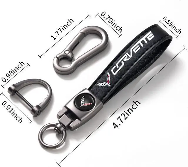 Alt view image 4 of 4 - Genuine Leather Car Key Chain for Corvette C4 C6 C5 C7 C8 Z06 Keychain for Men and Women Family Present Key Ring Accessories Black