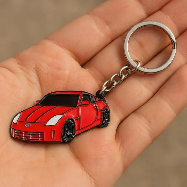 Alt view image 2 of 3 - Sports Car Keychain Collectible Automotive Accessory Compatable With 2003-2009 350Z With Silver Metal Keyring (Red)