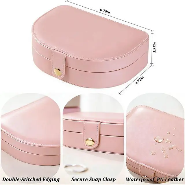 Alt view image 5 of 7 - Travel Jewelry Case for Women Girls, Seashell-Shaped Small Jewelry Box with 40 Earring Holders & 5 Necklace Hooks, Leather Portable Jewelry Organizer for Necklace Ring Earring Travel Case Pink