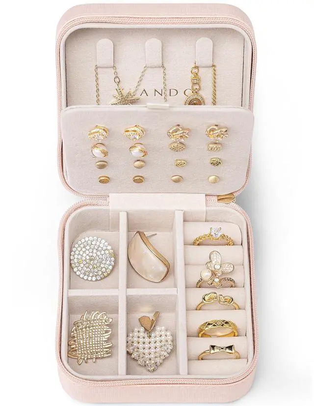 Main image of Travel Jewelry Case, Small Travel Jewelry Organizer Box for Girls Women - Pink