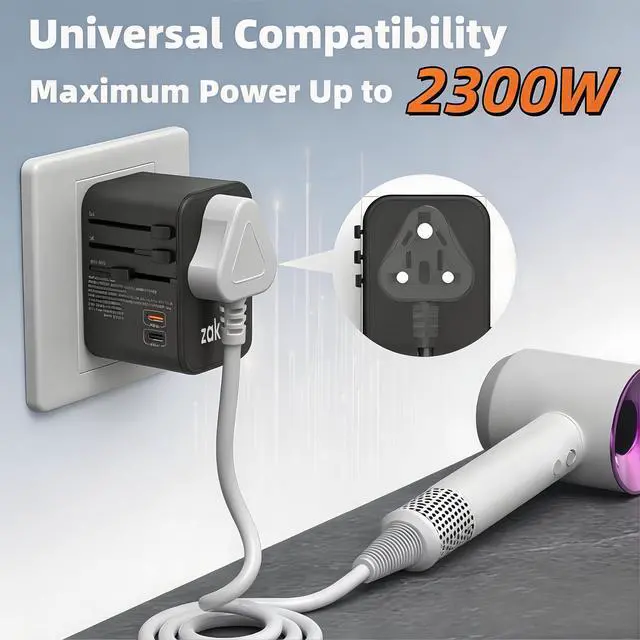 Alt view image 3 of 6 - Universal All in One 35.5W Worldwide Travel Adapter with PD&QC 3.0 Dual USB-C, 3 USB Travel Adapter Worldwide, International Power Adapter with Type I C G A Outlets 110V 220V A/C-EU Euro US UK