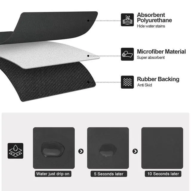 Alt view image 2 of 6 - Dish Drying Mat for Kitchen Counter | Coffee Bar Mat for Countertops | Heat Resistant Drainer Mat with Non-slip Rubber Backed | Hide Stain Kitchen Absorbent Draining Mat | Black 16"x18"