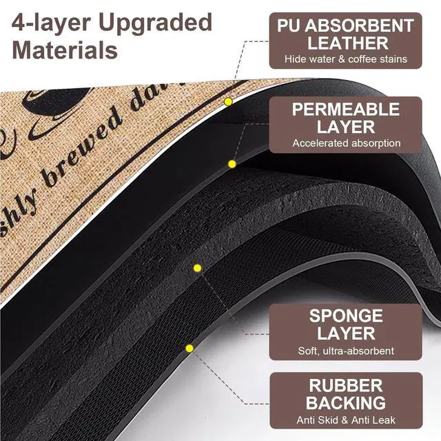 Alt view image 4 of 7 - Absorbent Coffee Mat, Fashion Dish Drying Mat for Kitchen Counter Coffee Bar Accessories Espresso Machine Dish Rack 12" x 20" Beige