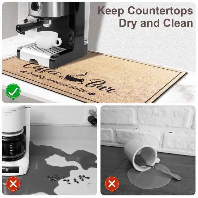 Alt view image 3 of 7 - Absorbent Coffee Mat, Fashion Dish Drying Mat for Kitchen Counter Coffee Bar Accessories Espresso Machine Dish Rack 12" x 20" Beige