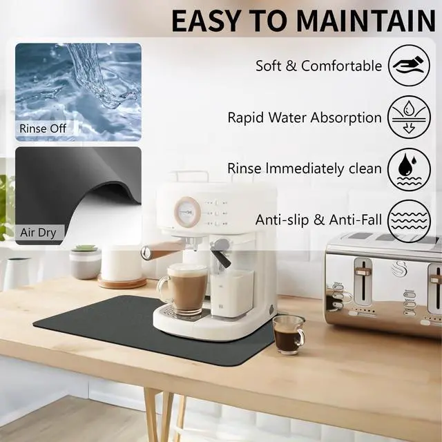 Alt view image 2 of 7 - Dish Drying Mat for Kitchen Counter, 12 x 19 Super Absorbent Kitchen Dish Drying Pad, Coffee Bar Mat with Rubber Backed, Coffee Bar Accessories for Countertop Dishes Utensils, Dark Gray
