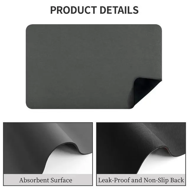 Alt view image 7 of 7 - Dish Drying Mat for Kitchen Counter, 12 x 19 Super Absorbent Kitchen Dish Drying Pad, Coffee Bar Mat with Rubber Backed, Coffee Bar Accessories for Countertop Dishes Utensils, Dark Gray