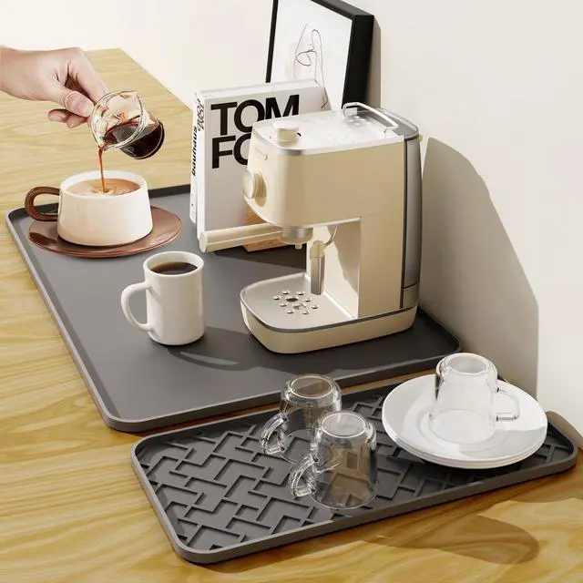 Main image of Coffee Mat, 19" x 12" Silicone Coffee Bar Mat, Non-Slip Espresso Machine Mat with 0.44" Raised Edges, Waterproof Heat Resistant Countertop Protector, Dishwasher Safe