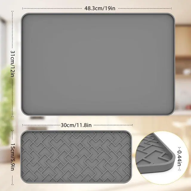 Alt view image 2 of 7 - Coffee Mat, 19" x 12" Silicone Coffee Bar Mat, Non-Slip Espresso Machine Mat with 0.44" Raised Edges, Waterproof Heat Resistant Countertop Protector, Dishwasher Safe