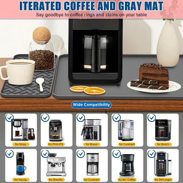 Alt view image 3 of 7 - Coffee Mat, 19" x 12" Silicone Coffee Bar Mat, Non-Slip Espresso Machine Mat with 0.44" Raised Edges, Waterproof Heat Resistant Countertop Protector, Dishwasher Safe
