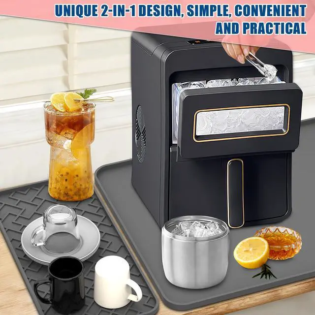 Alt view image 7 of 7 - Coffee Mat, 19" x 12" Silicone Coffee Bar Mat, Non-Slip Espresso Machine Mat with 0.44" Raised Edges, Waterproof Heat Resistant Countertop Protector, Dishwasher Safe