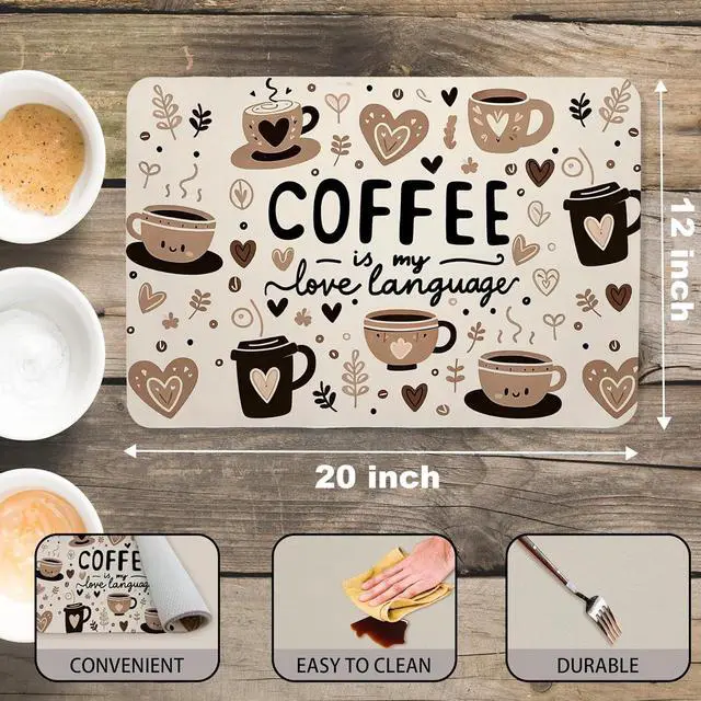 Alt view image 2 of 5 - Coffee Mat for Kitchen Counter, 12" x 20" Super Absorbent Dish Drying Mat Hide Stain Bar Mats with Non-slip Rubber Backed, Kitchen Drying Pad for Countertops, Coffee Maker, Espresso Machine