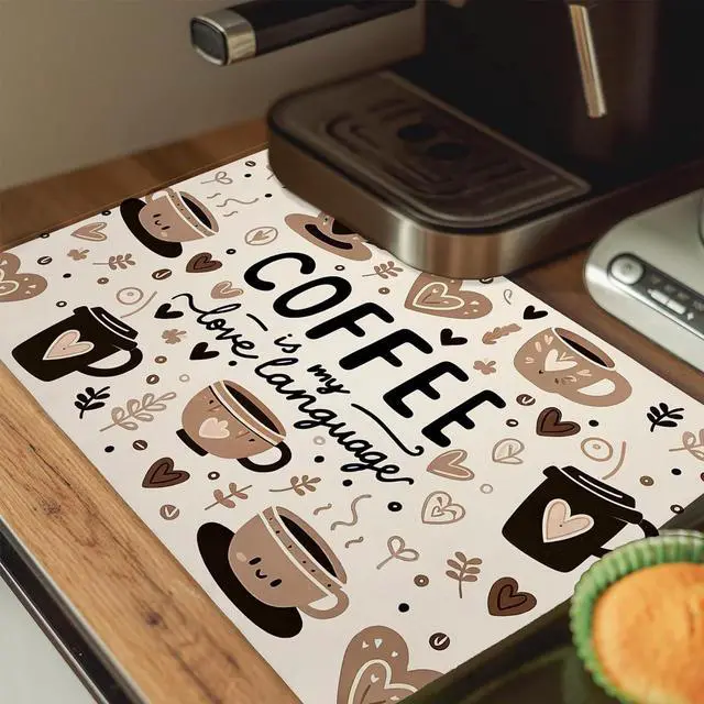 Alt view image 5 of 5 - Coffee Mat for Kitchen Counter, 12" x 20" Super Absorbent Dish Drying Mat Hide Stain Bar Mats with Non-slip Rubber Backed, Kitchen Drying Pad for Countertops, Coffee Maker, Espresso Machine