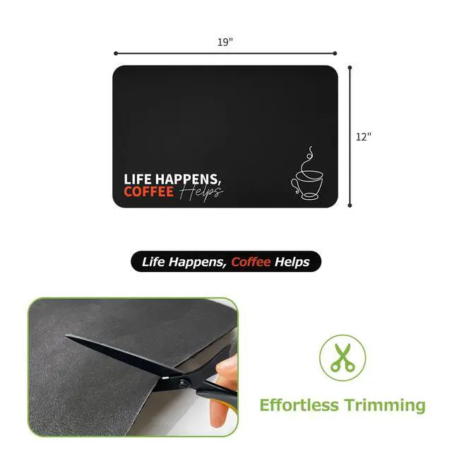Alt view image 2 of 7 - Coffee Mat for Countertop, 12" x 19" Absorbent Coffee Bar Mat, Funny Coffee Station Decor, Hide Stains Dish Drying Mat for Kitchen, Life Happens Coffee Helps