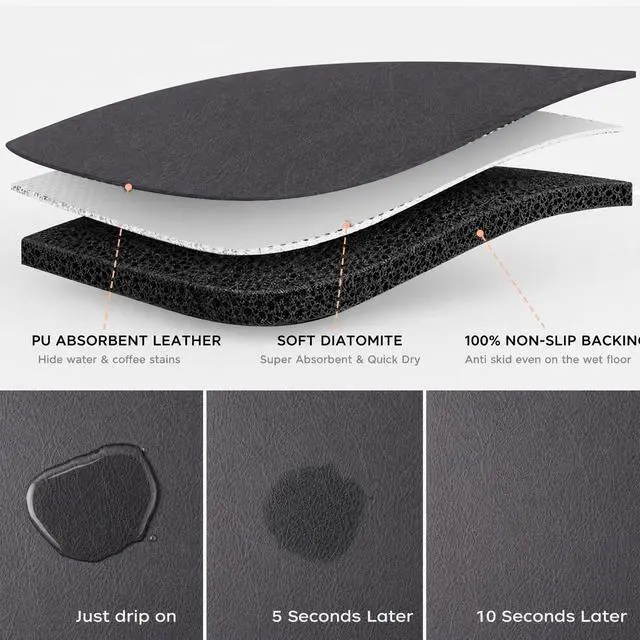 Alt view image 4 of 7 - Coffee Mat, Dish Drying Mat, Leather-Grain, Grey, 12x19 in